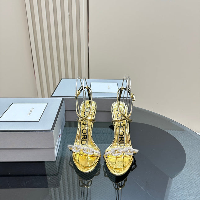 HIGH-HEELED 10 CM SANDAL IN GOLD LAMBSKIN