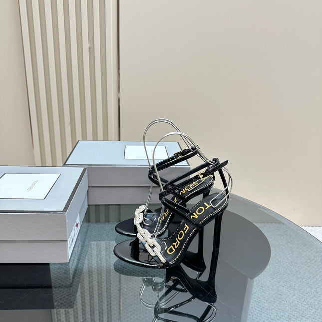 HIGH-HEELED 10 CM SANDAL IN BLACK LAMBSKIN