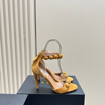 ALAIA HIGH HEEL SANDAL 10 CM IN DIJON YELLOW SUEDE
