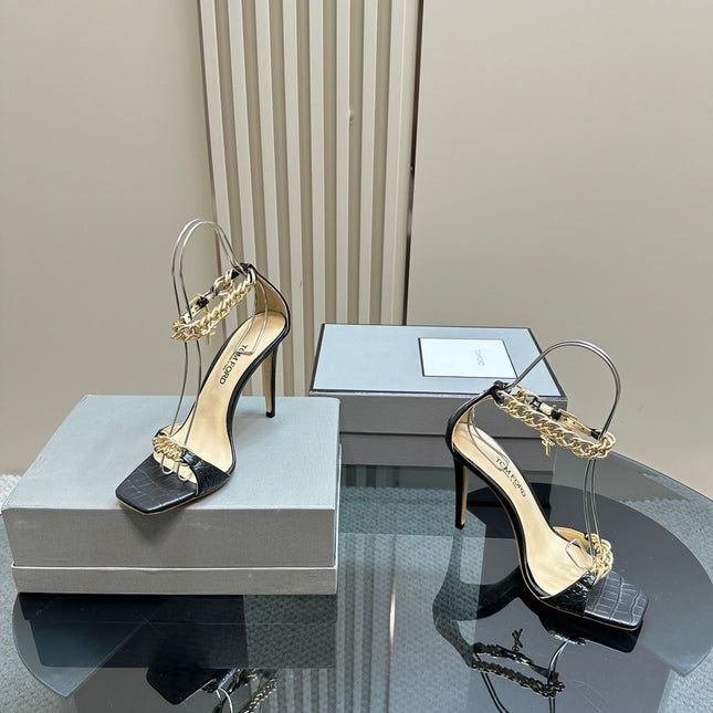 HIGH-HEELED SANDAL IN BLACK CALFSKIN