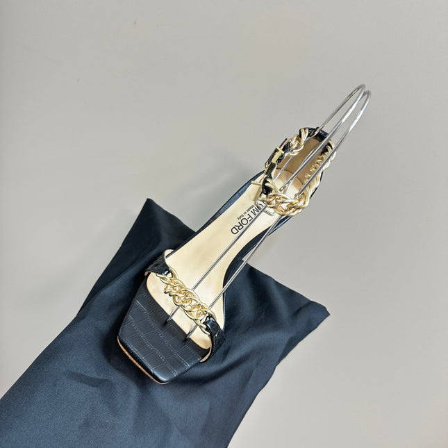 HIGH-HEELED SANDAL IN BLACK CALFSKIN