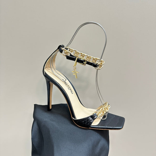 HIGH-HEELED SANDAL IN BLACK CALFSKIN