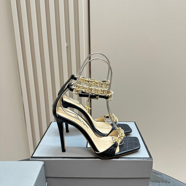 HIGH-HEELED SANDAL IN BLACK CALFSKIN