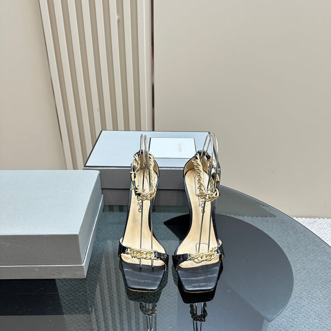 HIGH-HEELED SANDAL IN BLACK CALFSKIN