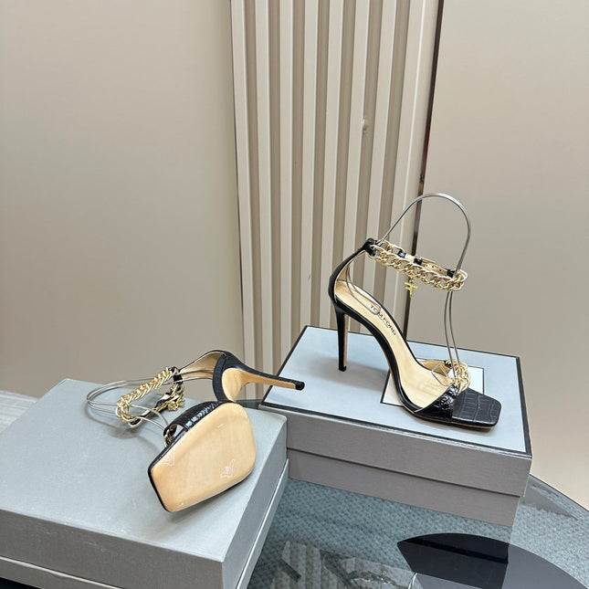 HIGH-HEELED SANDAL IN BLACK CALFSKIN