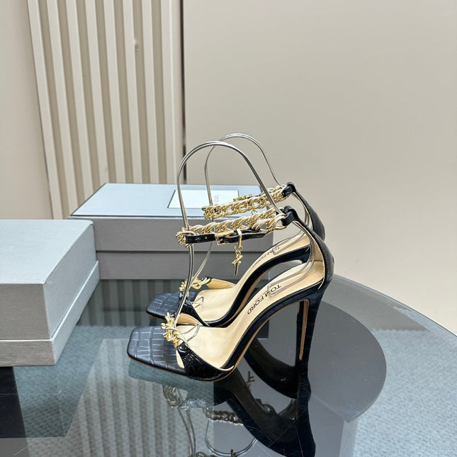 HIGH-HEELED SANDAL IN BLACK CALFSKIN