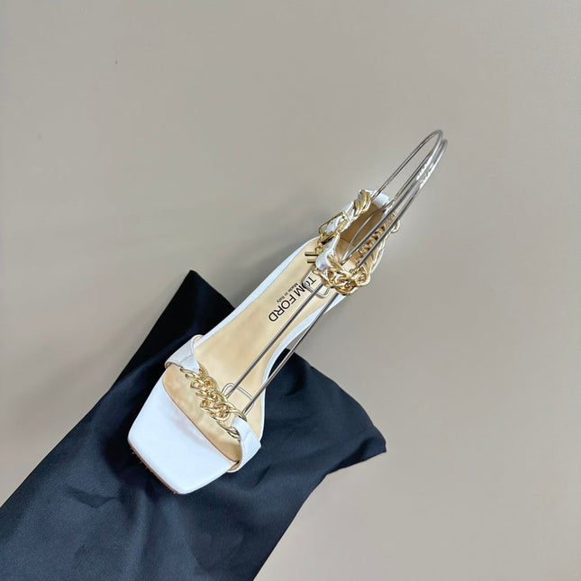 HIGH-HEELED SANDAL IN WHITE CALFSKIN