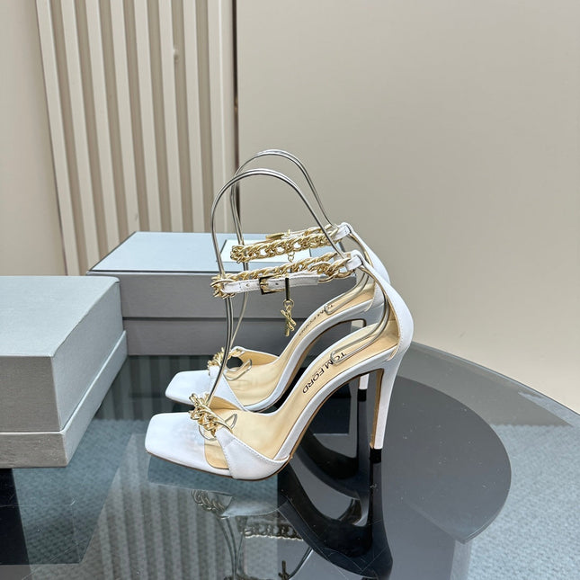 HIGH-HEELED SANDAL IN WHITE CALFSKIN