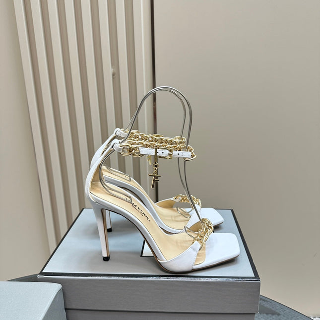 HIGH-HEELED SANDAL IN WHITE CALFSKIN