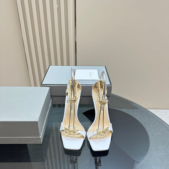 HIGH-HEELED SANDAL IN WHITE CALFSKIN