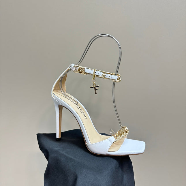 HIGH-HEELED SANDAL IN WHITE CALFSKIN