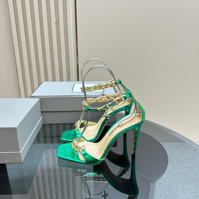 HIGH-HEELED SANDAL IN GREEN MINT CALFSKIN