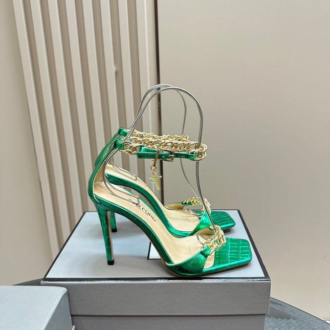 HIGH-HEELED SANDAL IN GREEN MINT CALFSKIN