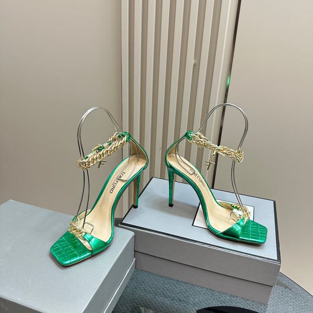 HIGH-HEELED SANDAL IN GREEN MINT CALFSKIN