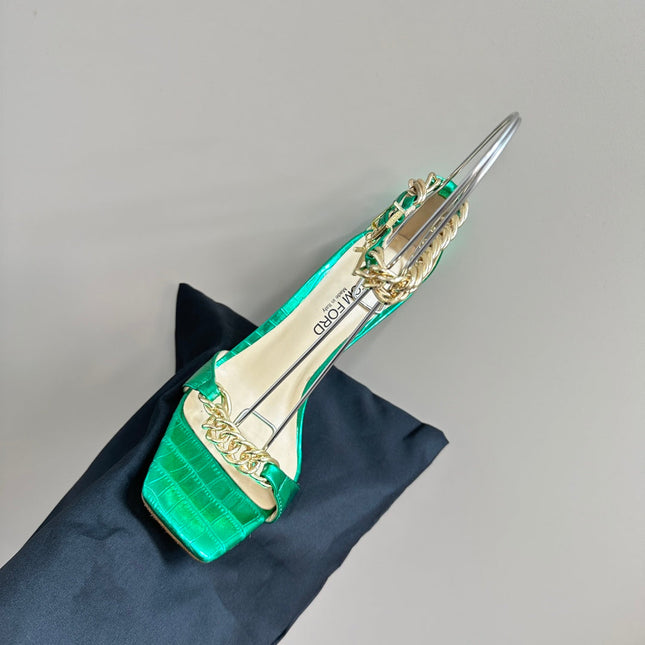 HIGH-HEELED SANDAL IN GREEN MINT CALFSKIN