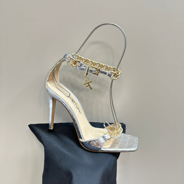 HIGH-HEELED SANDAL IN SILVER CALFSKIN