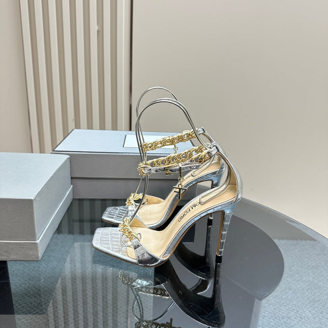 HIGH-HEELED SANDAL IN SILVER CALFSKIN