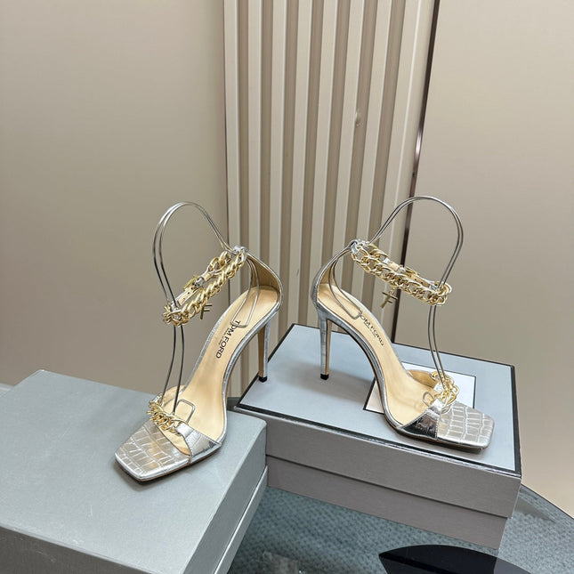 HIGH-HEELED SANDAL IN SILVER CALFSKIN