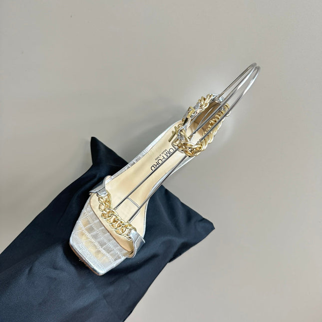 HIGH-HEELED SANDAL IN SILVER CALFSKIN