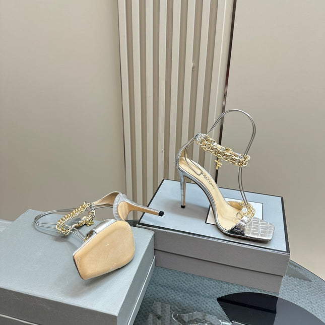 HIGH-HEELED SANDAL IN SILVER CALFSKIN