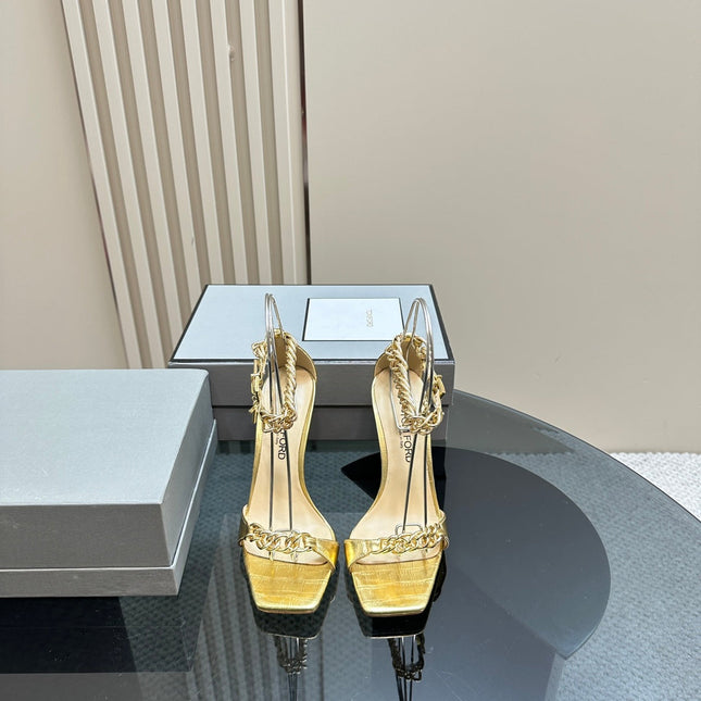 HIGH-HEELED SANDAL IN GOLD CALFSKIN