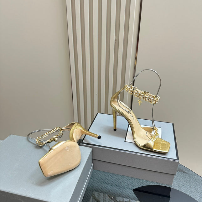 HIGH-HEELED SANDAL IN GOLD CALFSKIN
