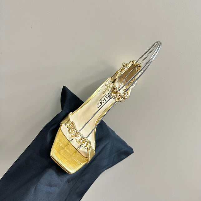 HIGH-HEELED SANDAL IN GOLD CALFSKIN