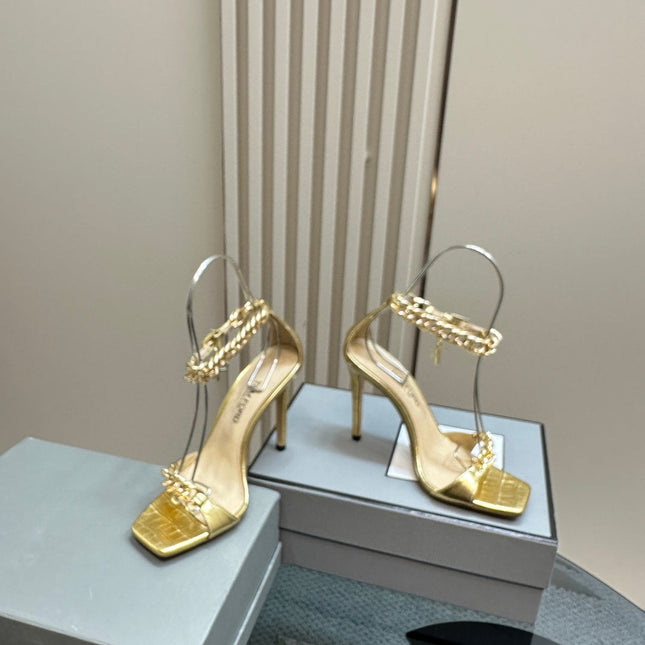 HIGH-HEELED SANDAL IN GOLD CALFSKIN