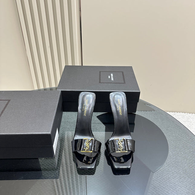 SL BABYLONE SLIDE PUMPS 115 BLACK POLISHED CALFSKIN