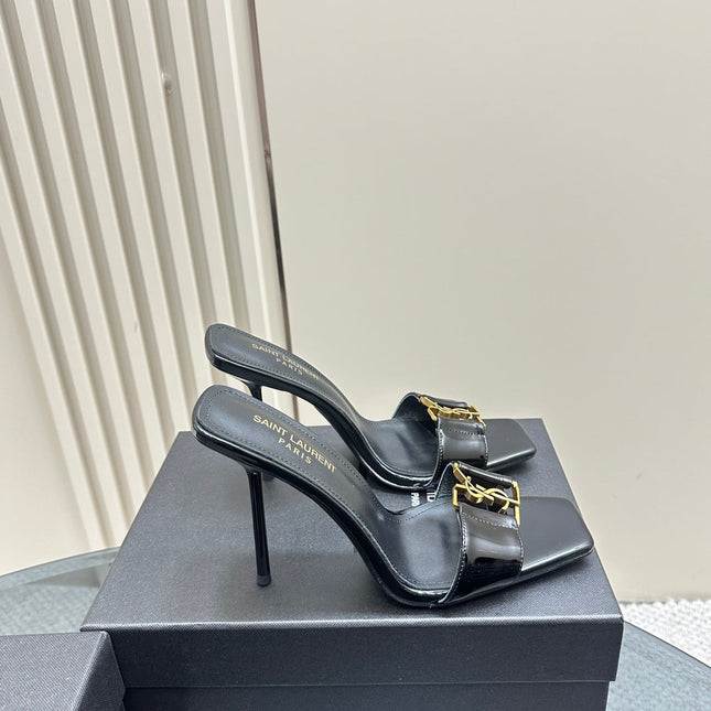 SL BABYLONE SLIDE PUMPS 115 BLACK POLISHED CALFSKIN