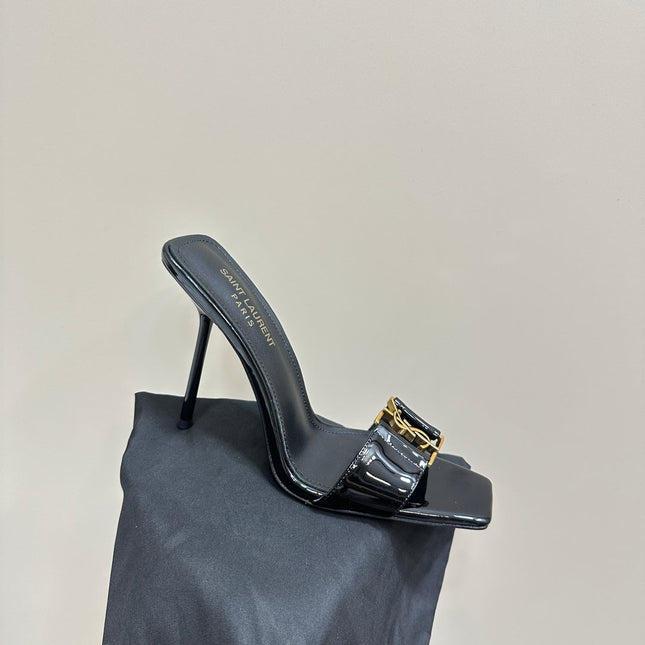 SL BABYLONE SLIDE PUMPS 115 BLACK POLISHED CALFSKIN
