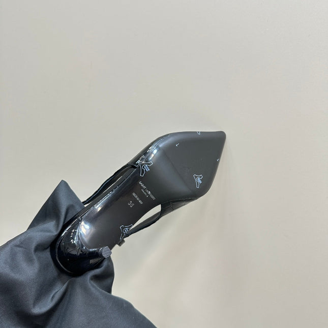 SL TRAPEZE CROCODILE MOTIF SLINGBACK PUMP BLACK CALFSKIN