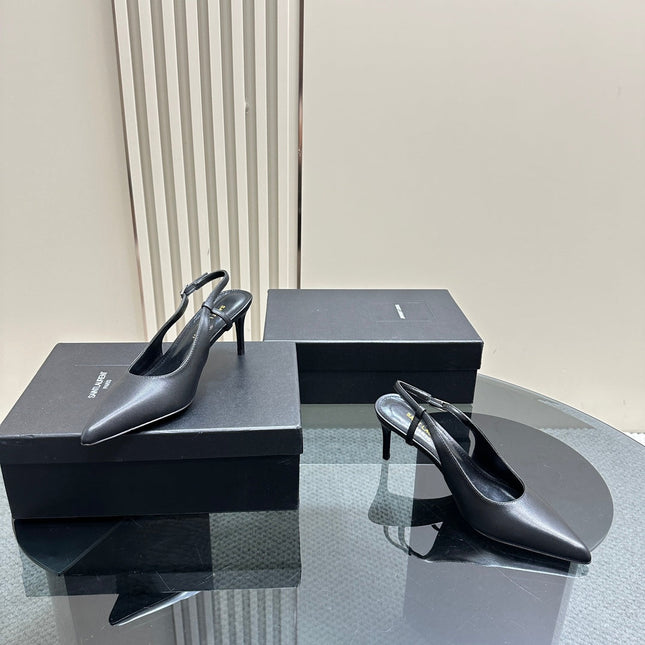 SL TRAPEZE SLINGBACK PUMP BLACK CALFSKIN