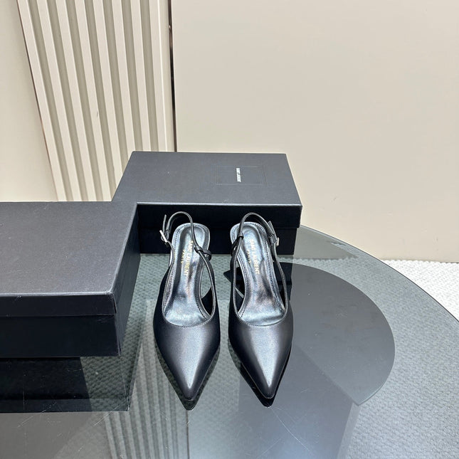 SL TRAPEZE SLINGBACK PUMP BLACK CALFSKIN
