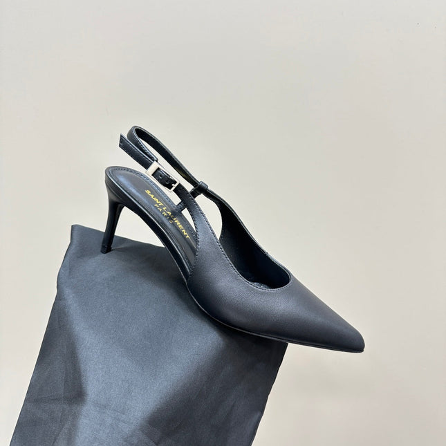 SL TRAPEZE SLINGBACK PUMP BLACK CALFSKIN
