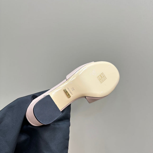 MID-HEEL 5 CM MULE IN LIGHT PINK CALFSKIN