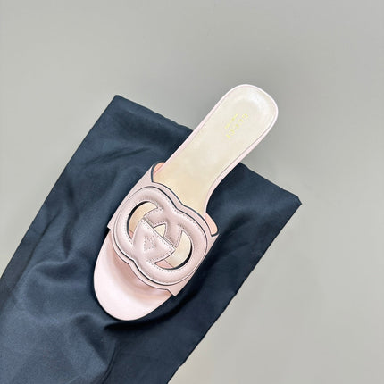 MID-HEEL 5 CM MULE IN LIGHT PINK CALFSKIN