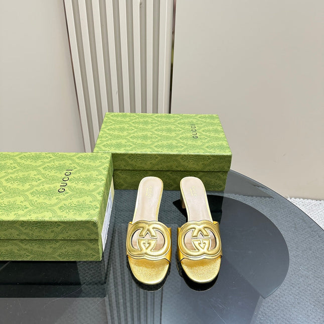 MID-HEEL 5 CM MULE IN GOLDEN CALFSKIN