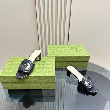 MID-HEEL 5 CM MULE IN BLACK CALFSKIN