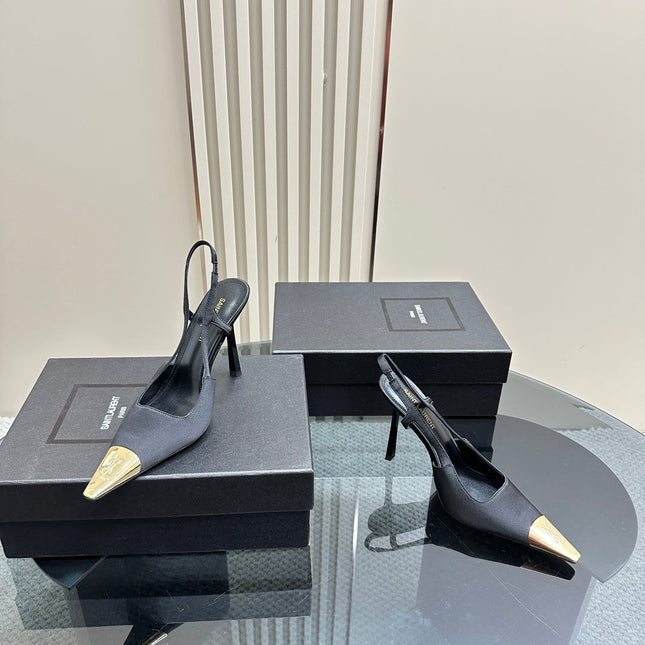 SL JEANNE SLINGBACK PUMPS BLACK SATIN