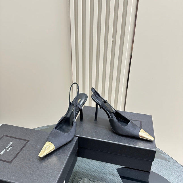 SL JEANNE SLINGBACK PUMPS BLACK SATIN