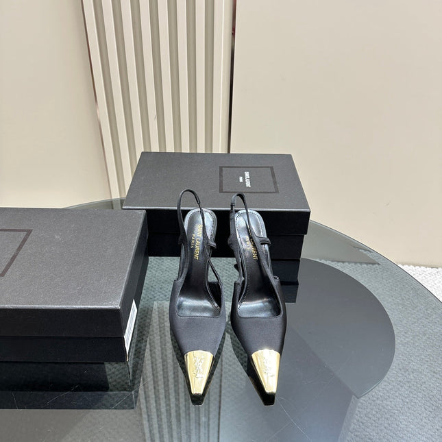 SL JEANNE SLINGBACK PUMPS BLACK SATIN