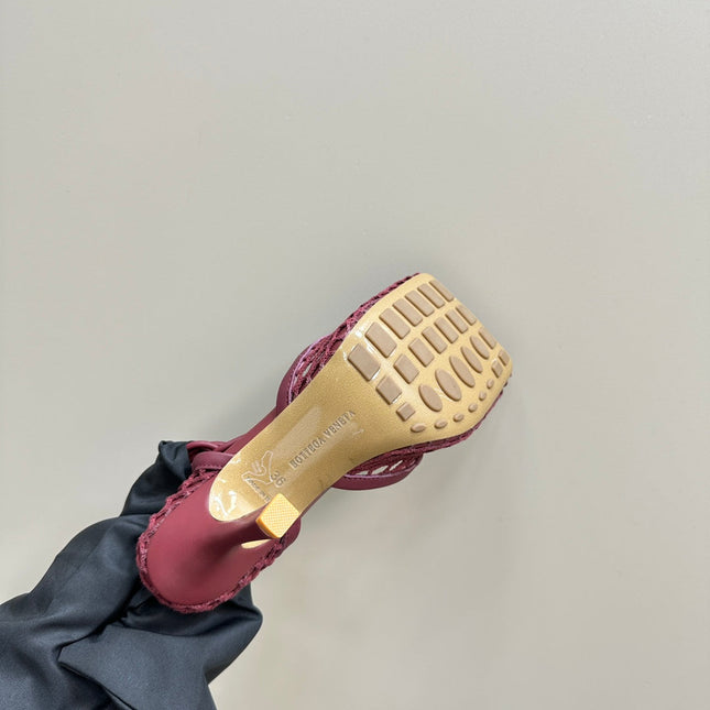 STRETCH HIGH HEELS 9 CM IN SANGRIA RED METALLIZE MESH AND LEATHER