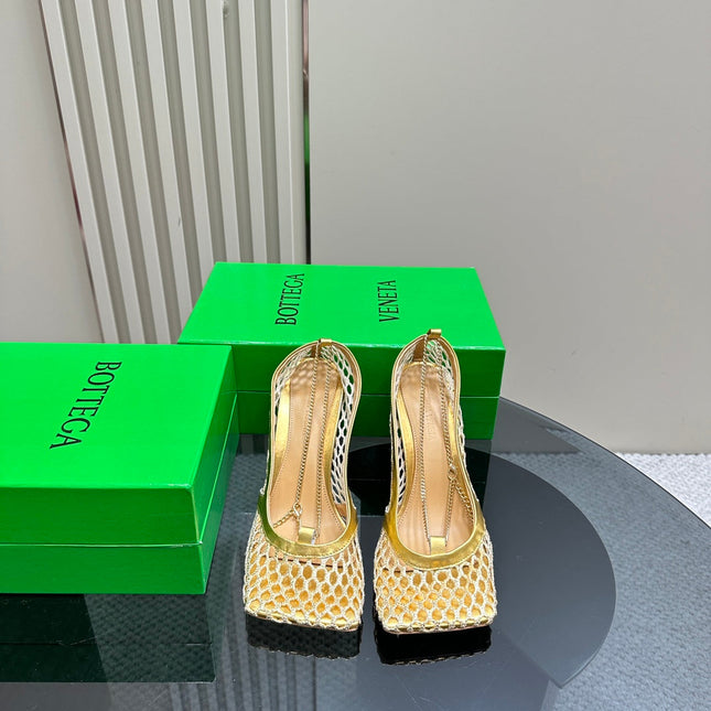 HIGH PUMP 9 CM IN GOLD METALLIZE MESH AND LEATHER