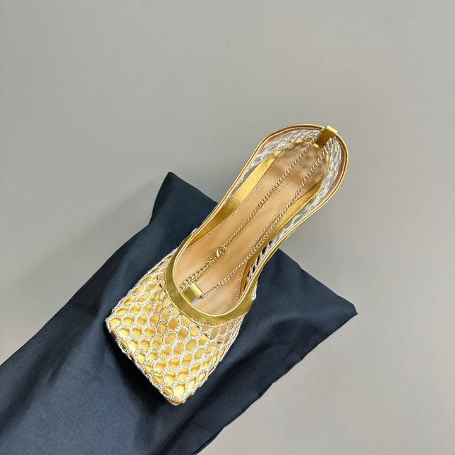 HIGH PUMP 9 CM IN GOLD METALLIZE MESH AND LEATHER