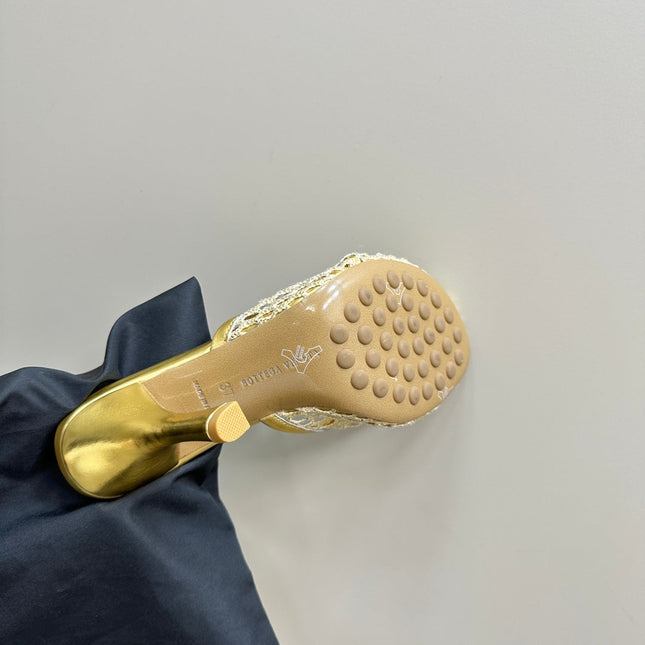 HIGH MULE 9 CM IN GOLD METALLIZE MESH AND LEATHER