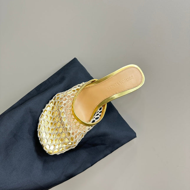 HIGH MULE 9 CM IN GOLD METALLIZE MESH AND LEATHER