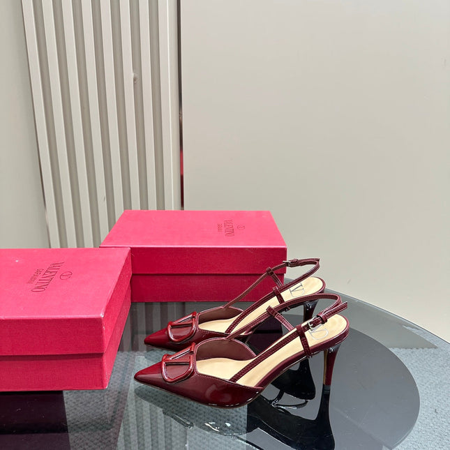 VLOGO SIGNATURUE WINE RED PATENT LEATHER SLINGBACK PUMP 80MM