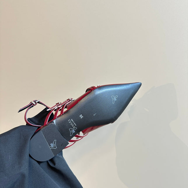 SLINGBACK CROSS STRAP IN CRIMSON RED CALFSKIN