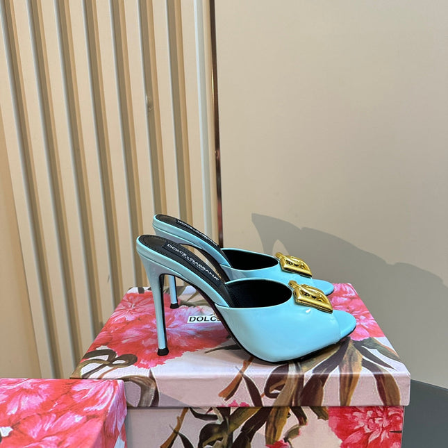 DG FOOTWEAR – LIGHT 100MM IN BLUE PATENT CALFSKIN MULES